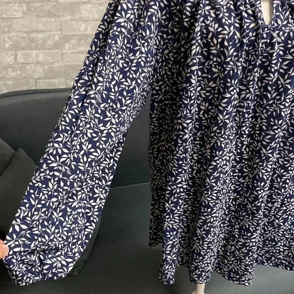 Blue & cream floral smock top shirt blouse - Picture 6 of 16